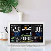 Solight meteostanice, extra velký barevný LCD, teplota, vlhkost, tlak, RCC, USB nabíjení, bílá Náhled