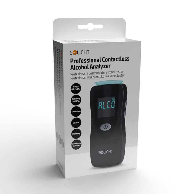 Levně Solight profesionální bezkontaktní alkohol tester, Fuel Cell, 0,0 - 5,0‰ BAC,citlivost 0,08‰ 1T08