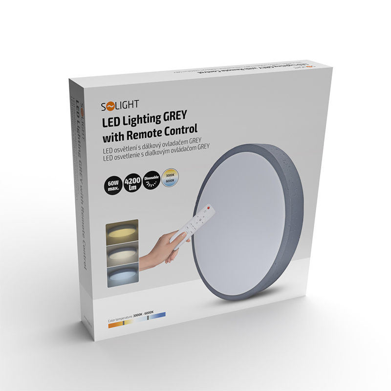Levně Solight LED osvětlení s dálkovým ovladačem Grey, 60W, 4200lm, 49cm, změna chromatičnosti, stmívatelné WO8002