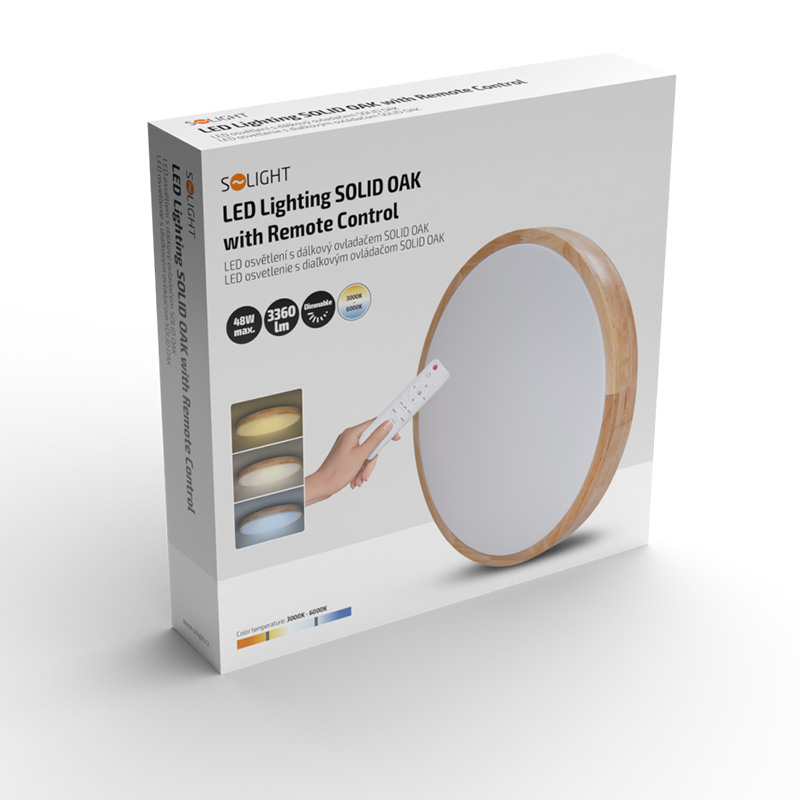 Levně Solight LED osvětlení s dálkovým ovladačem Solid Oak, 48W, 3360lm, 39cm, změna chromatičnosti, stmívatelné WO8009