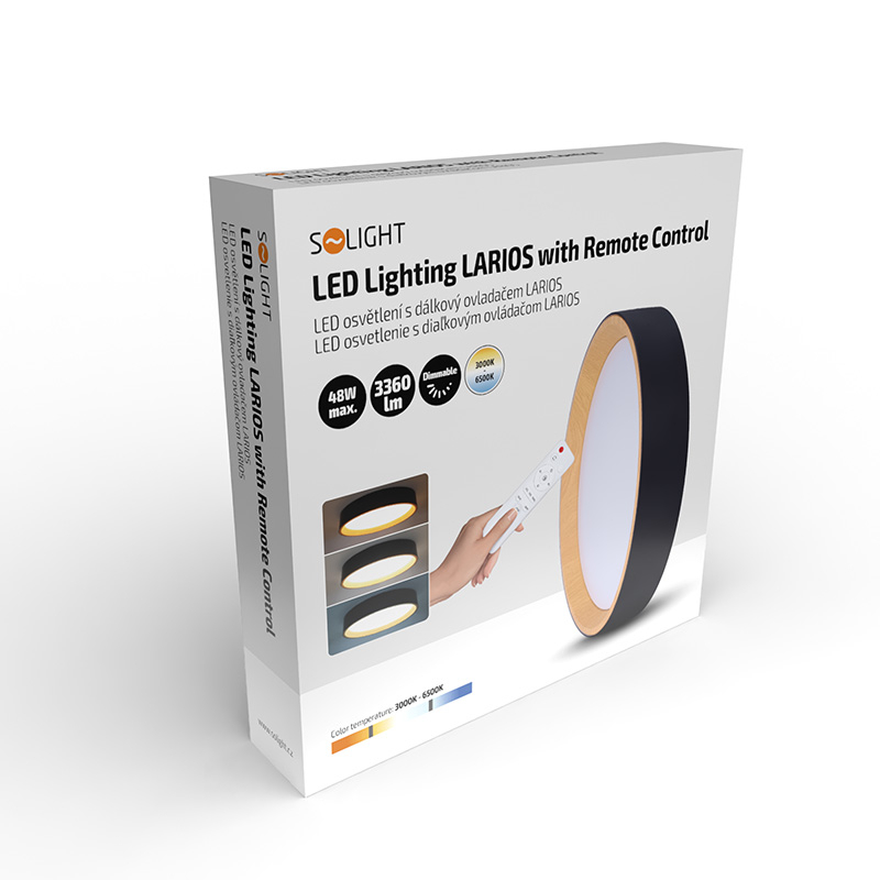 Levně Solight LED osvětlení s dálkovým ovladačem Larios Black, 48W, 3360lm, 39cm, změna chromatičnosti, stmívatelné WO8016
