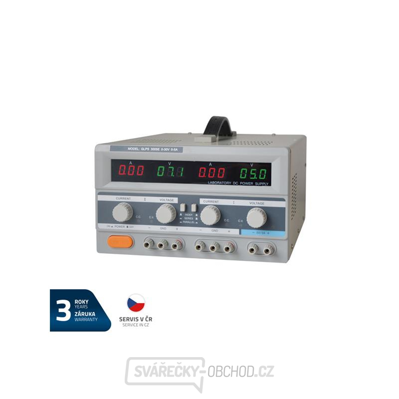 Zdroj laboratorní GETI GLPS 3005E  2x0-30V/ 0-5A+ (5V-3A) gallery main image