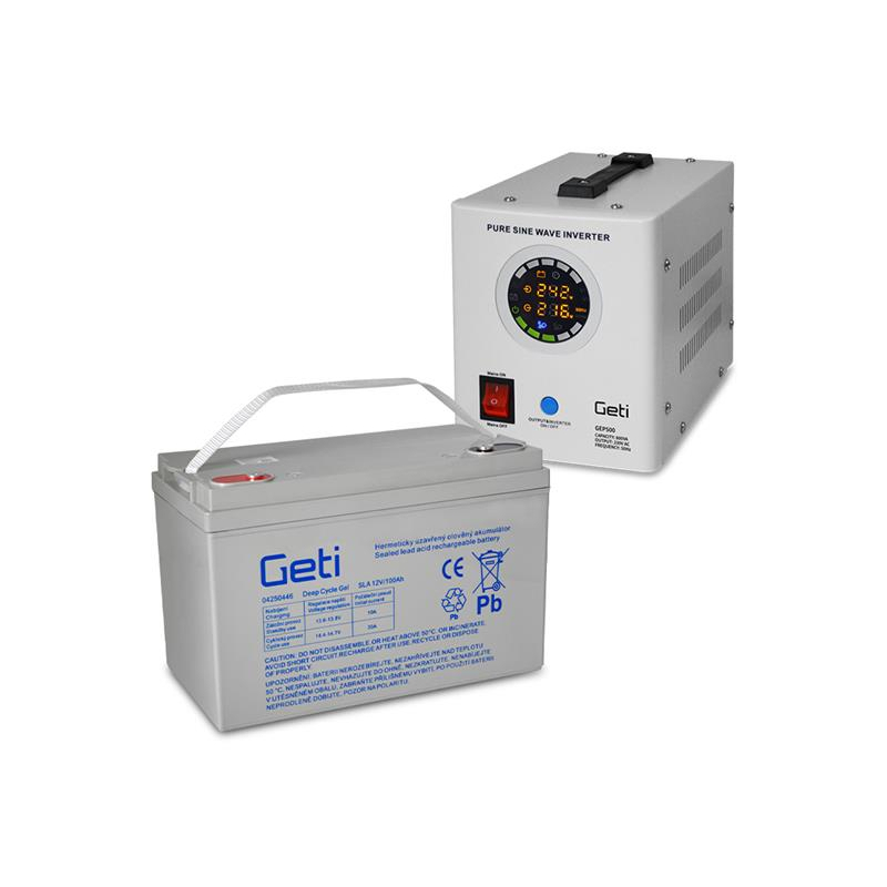 Zdroj záložní GETI GEP500 sinus 500W + baterie 100Ah 04230615