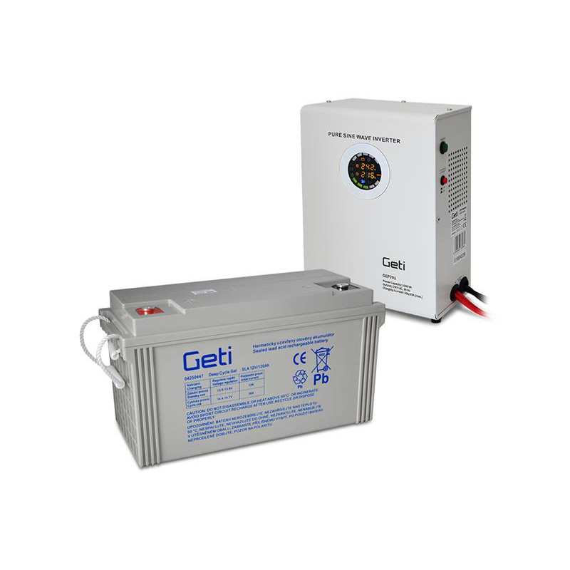 Levně Zdroj záložní GETI GEP701 sinus 700W nástěnný + baterie 120Ah 04230656