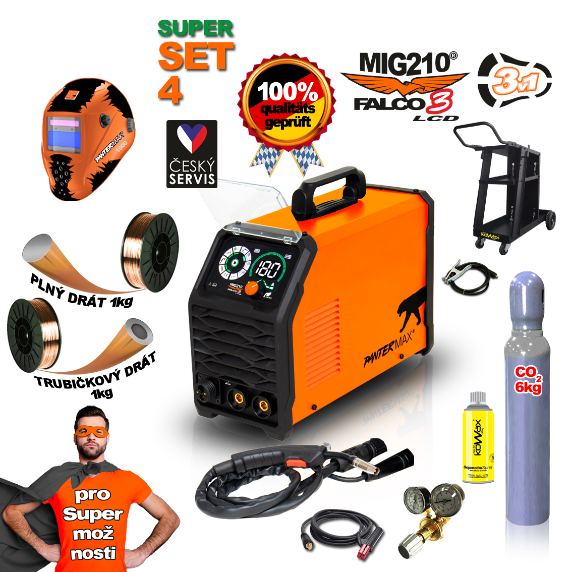 Levně PANTERMAX Svářecí invertor MIG210FALCO 3 LCD SET4 (MIG/MMA/TIG) PMMIG210-3-LCD_S04