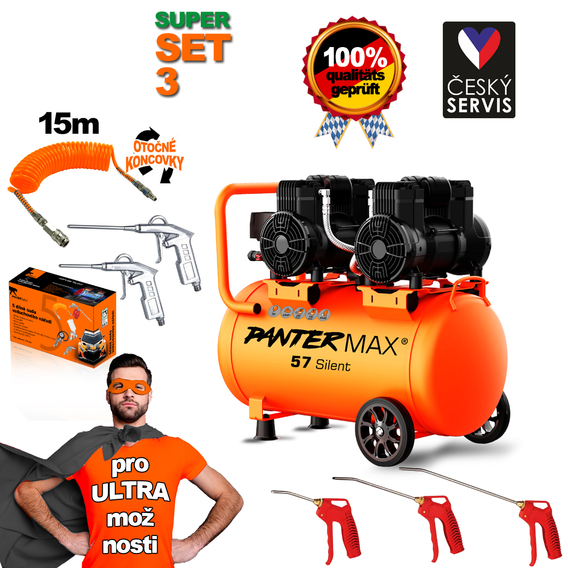 Levně PANTERMAX Super tichý bezolejový kompresor AirFlow 57 SILENT SET3 PMAF57SI_S03