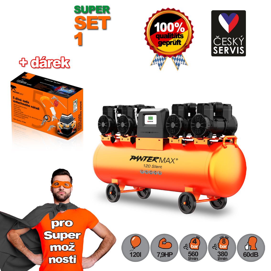 Levně PANTERMAX Super tichý bezolejový kompresor AirFlow 120 SILENT SET1 PMAF120SI_S01