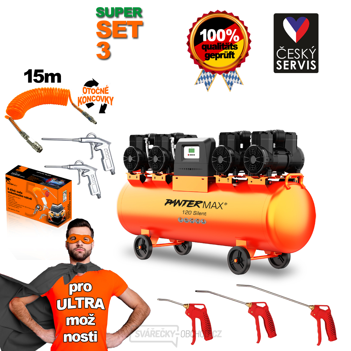 PANTERMAX Super tichý bezolejový kompresor AirFlow® 120 SILENT SET3