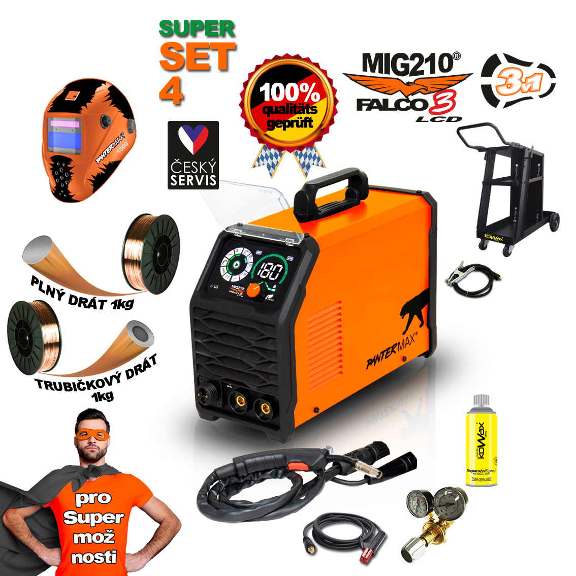 Levně PANTERMAX Svářecí invertor MIG210FALCO 3 LCD SET4bL (MIG/MMA/TIG) PMMIG210-3-LCD_S04BL