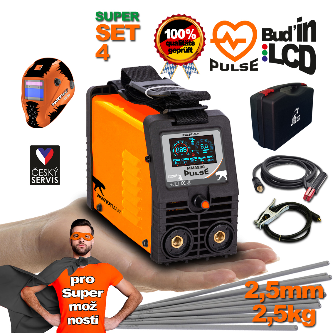 Levně PANTERMAX Pulzní svářecí invertor MMA200pulse SET4 (MMA/TIG) PMMMA200PULSE_S04