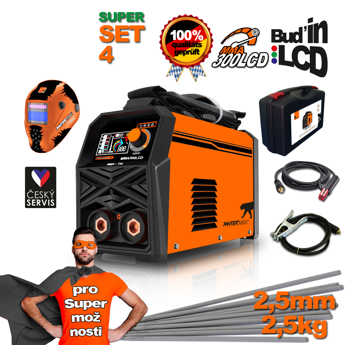Levně PANTERMAX Svářecí invertor MMA300LCD SET4 (MMA/TIG) PMMMA300LCD_S04