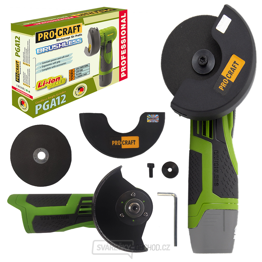 Aku mini úhlová bruska Procraft PGA12 bez akumulátoru a nabíječky | PGA12-BB