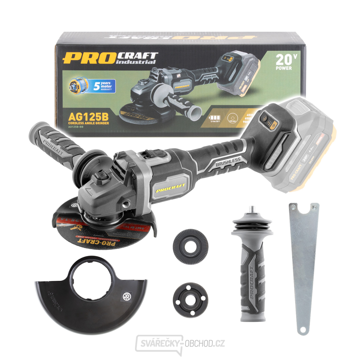 Aku úhlová bruska Procraft Industrial AG125B (bez baterie a nabíječky) | AG125B-BB