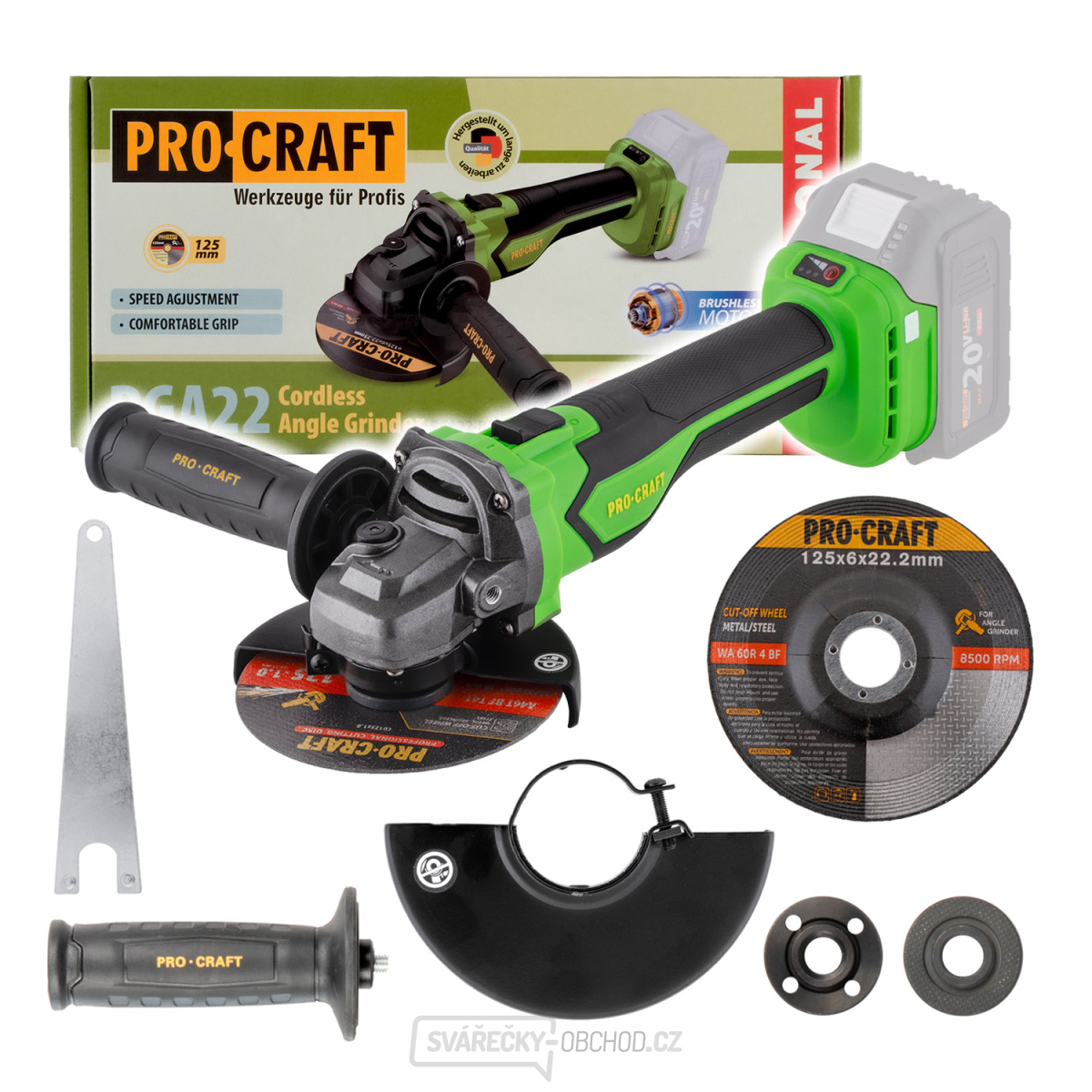 Aku úhlová bruska Procraft PGA22 (bez baterie a nabíječky) | PGA22-BB