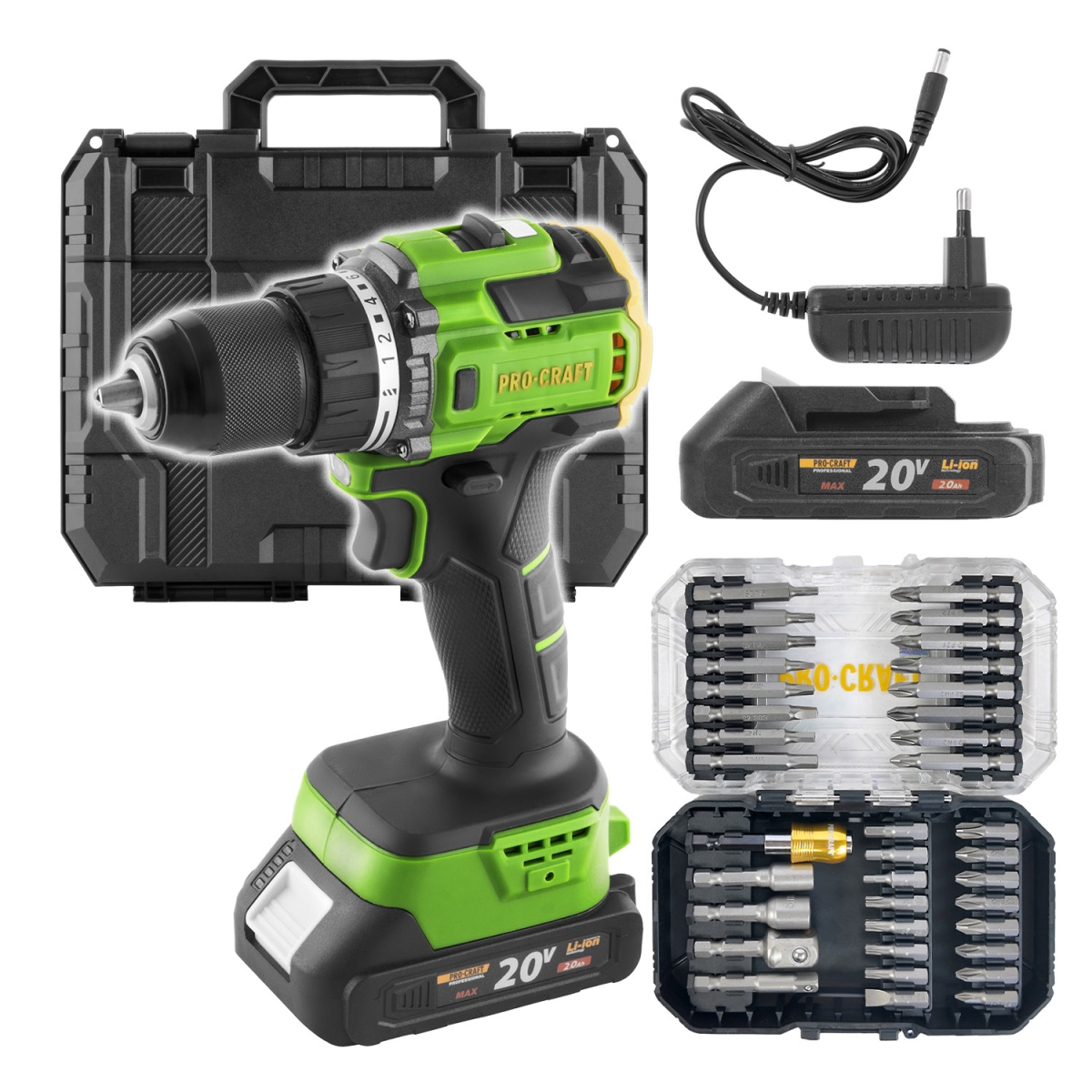 Levně Aku vrtací šroubovák Procraft PA18LiH se sadou bitů BS-37 | SPA18LiH-1B-C/BS-37 SPA18LiH-1B-C/BS-37
