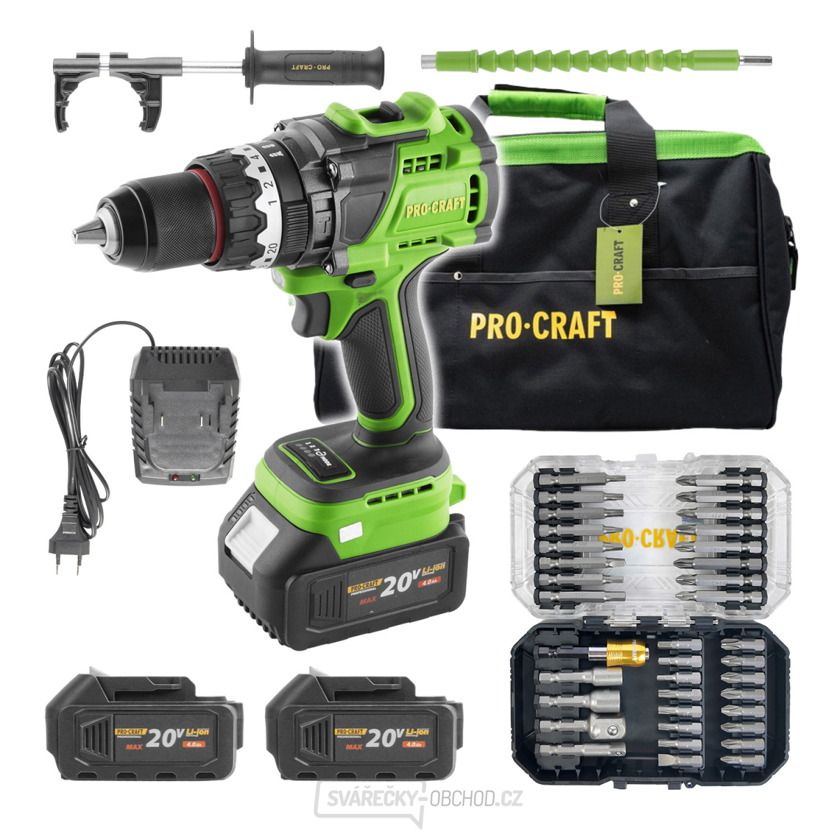 Sada aku šroubovák Procraft PA18ProBL s 2x baterie a nabíječkou 20/1 + sada bitů BS-37 a taškou | SPA18ProBL-BB/2x20-4/20-1/BS-37/BG400