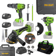 Procraft aku bezuhlíková sada nářadí 20V 5dílů s baterií a nabíječkou | AKUSET1 gallery main image