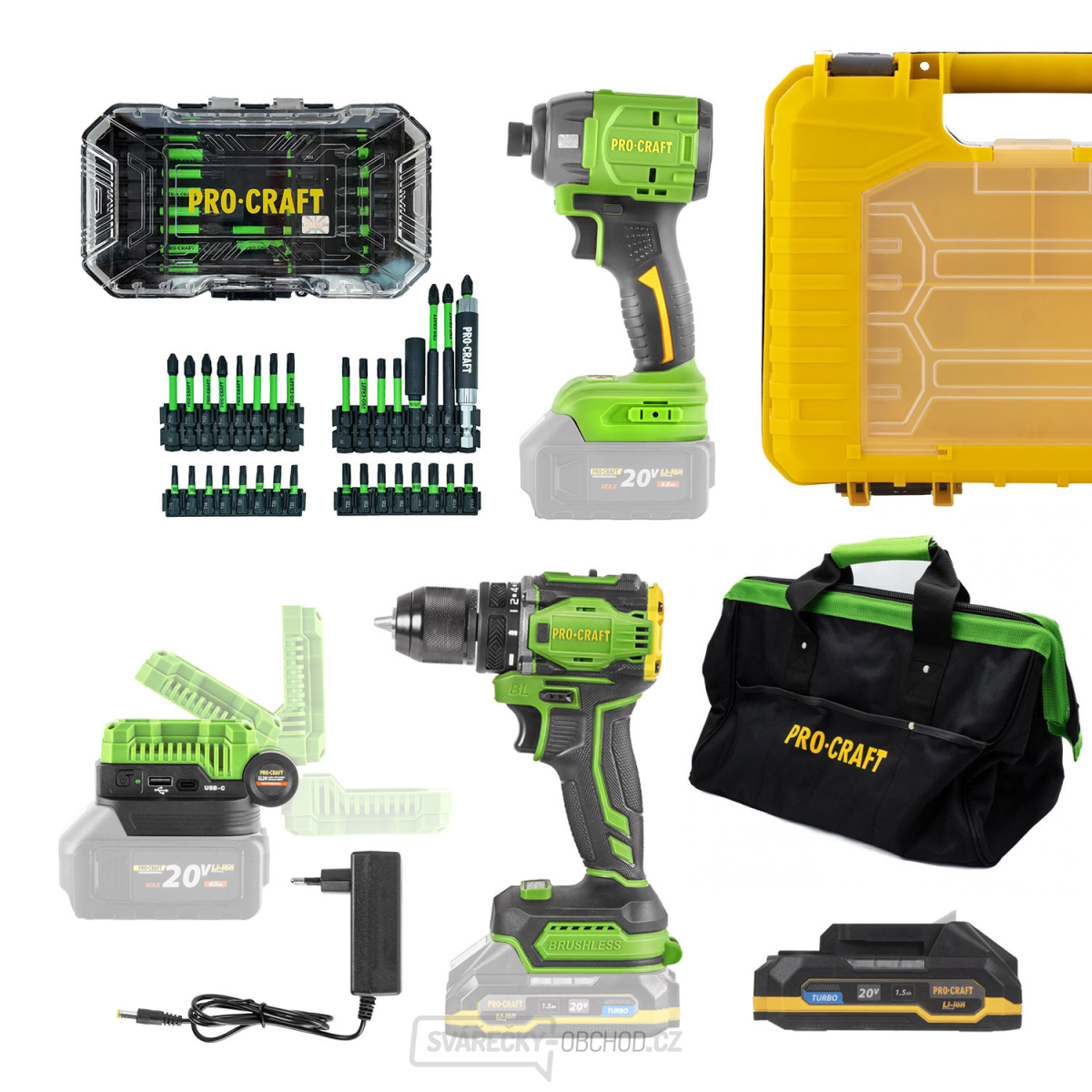 Procraft aku sada nářadí 20V 5dílů s baterií a nabíječkou | AKUSET2