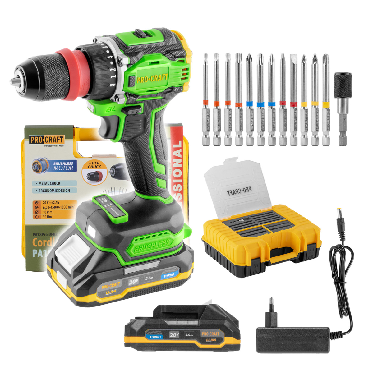 Levně Aku šroubovák Procraft PA18ProDFR2 + sada bitů | PA18ProDFR2-1B-C PA18ProDFR2-1B-C