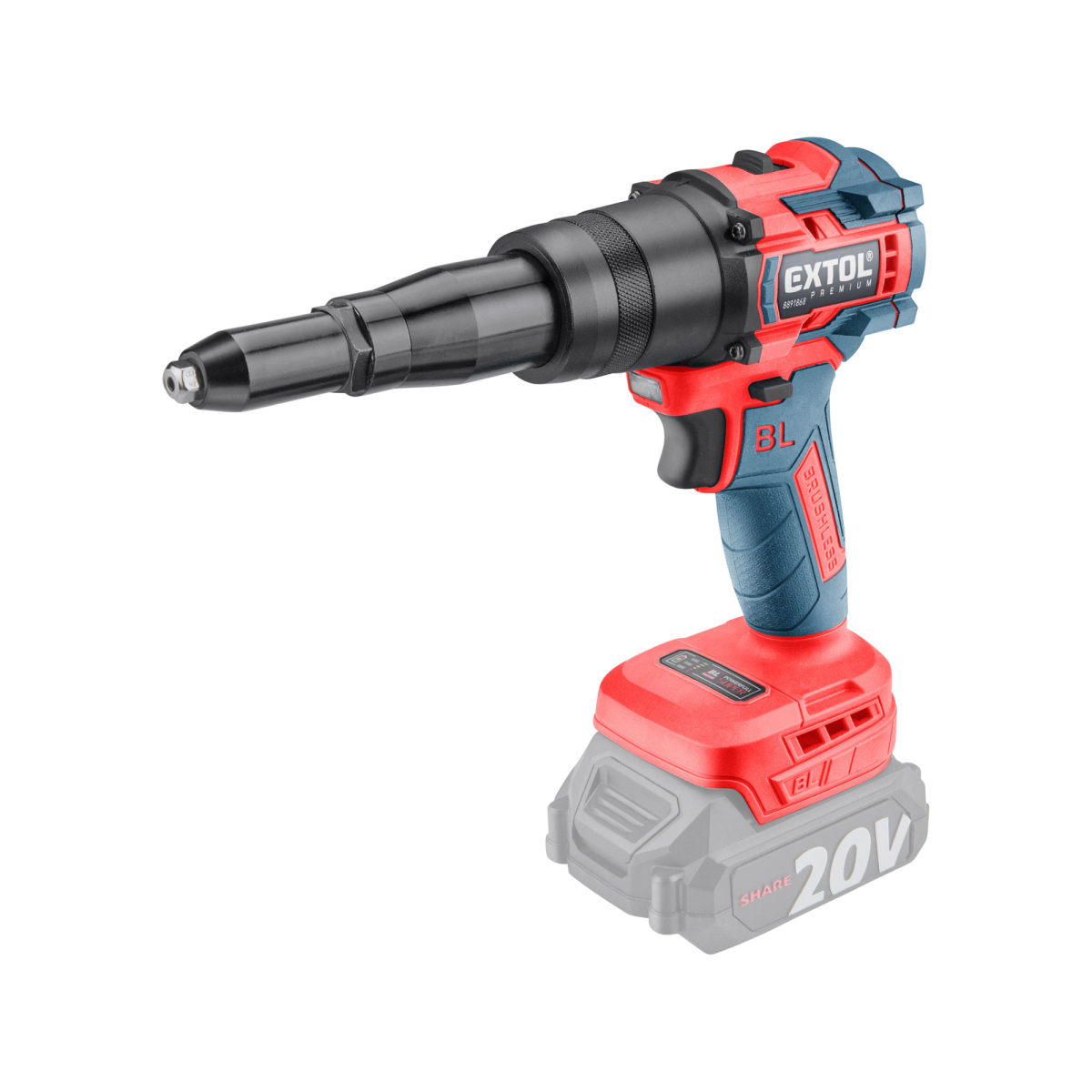 Levně pistole nýtovací aku SHARE20V, BRUSHLESS, bez baterie a nabíječky 8891869