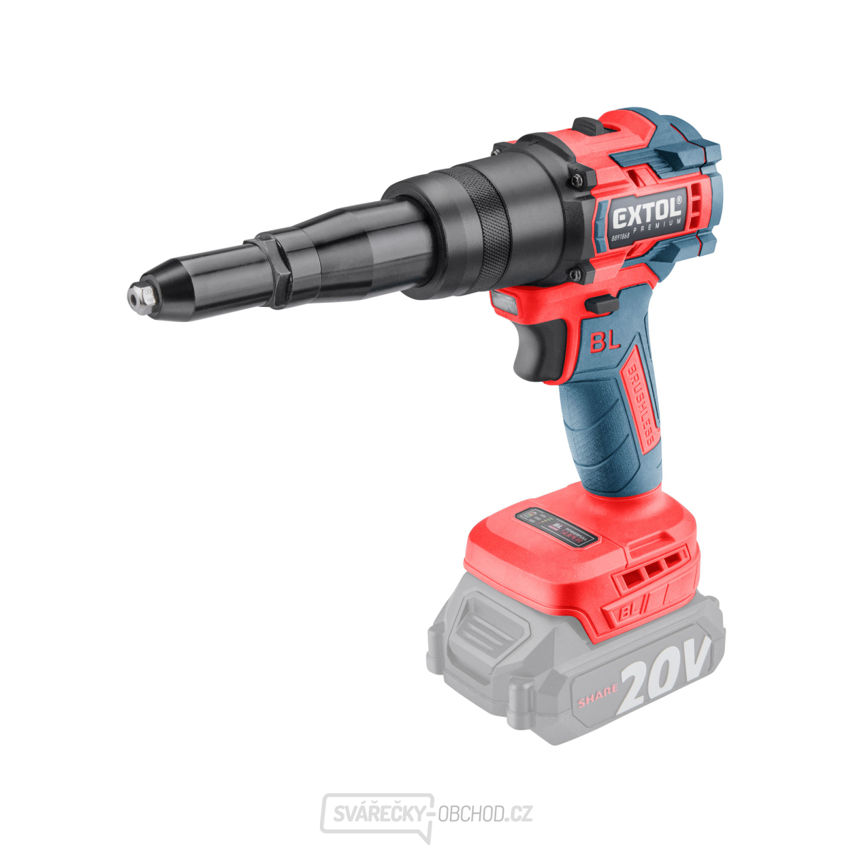 pistole nýtovací aku SHARE20V, BRUSHLESS, bez baterie a nabíječky