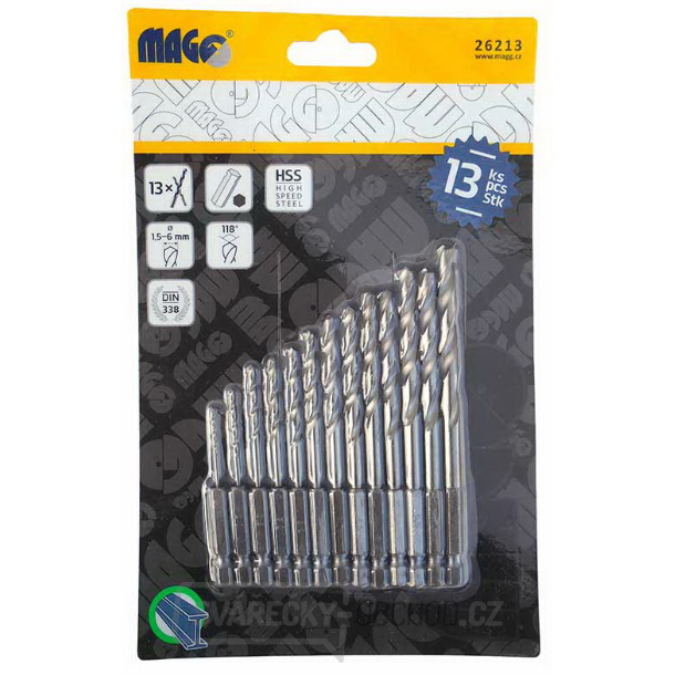 Vrtáky HSS univerzální, šestihranný úchyt (1,5-6,5mm) - 13ks