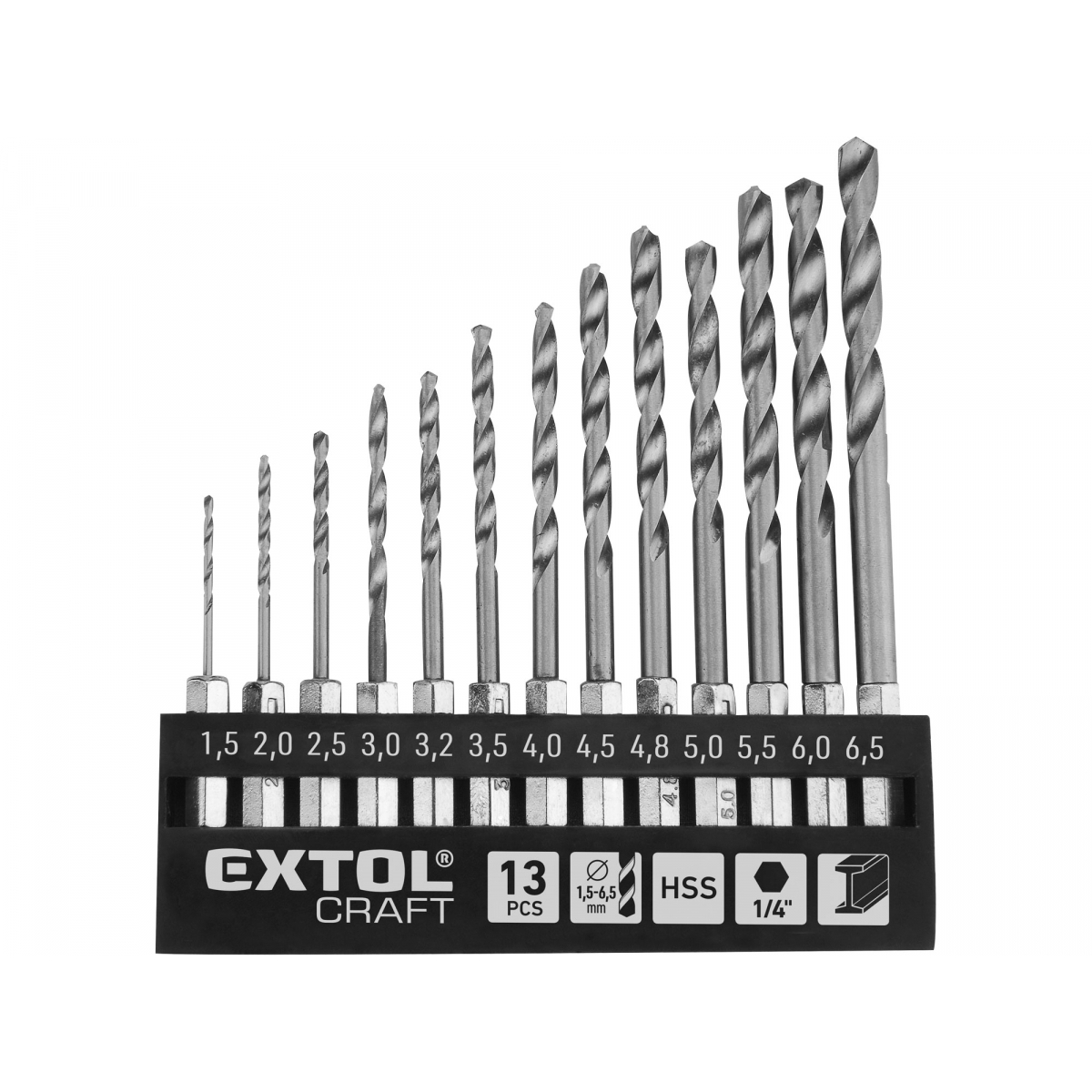 EXTOL CRAFT Vrtáky do kovu se šestihrannou stopkou, 1,5-6,5mm - 13ks