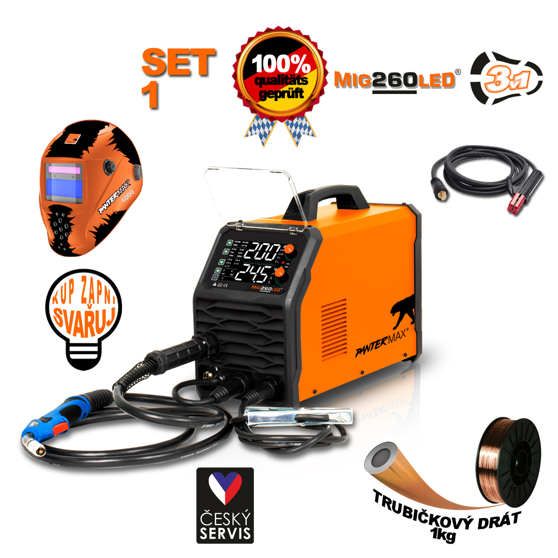 Levně PANTERMAX Svářecí invertor MIG260LED SET1 (MIG/MMA/TIG) PMMIG260LED_S01
