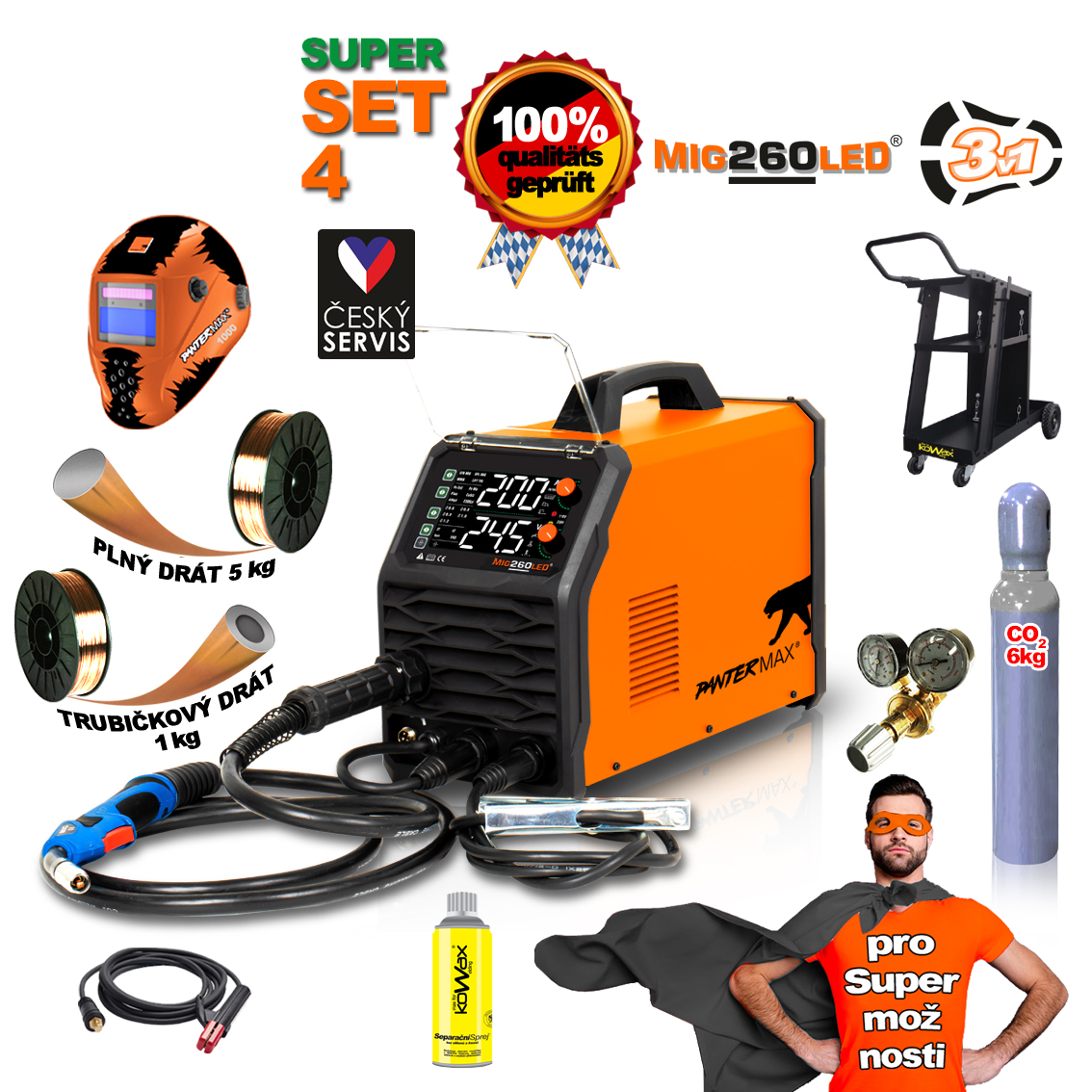 Levně PANTERMAX Svářecí invertor MIG260LED SET4 (MIG/MMA/TIG) PMMIG260LED_S04