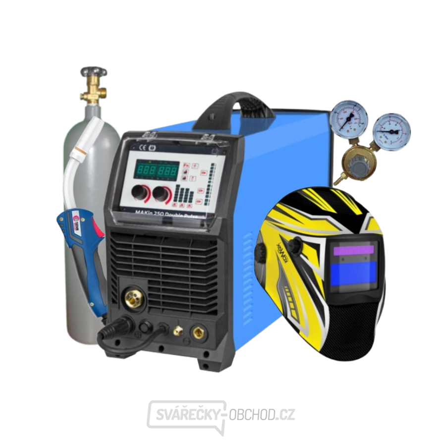 Invertor MAKin 250 DOUBLE PULSE + Hořák + Kukla + red. ventil + Plná Co2 láhev