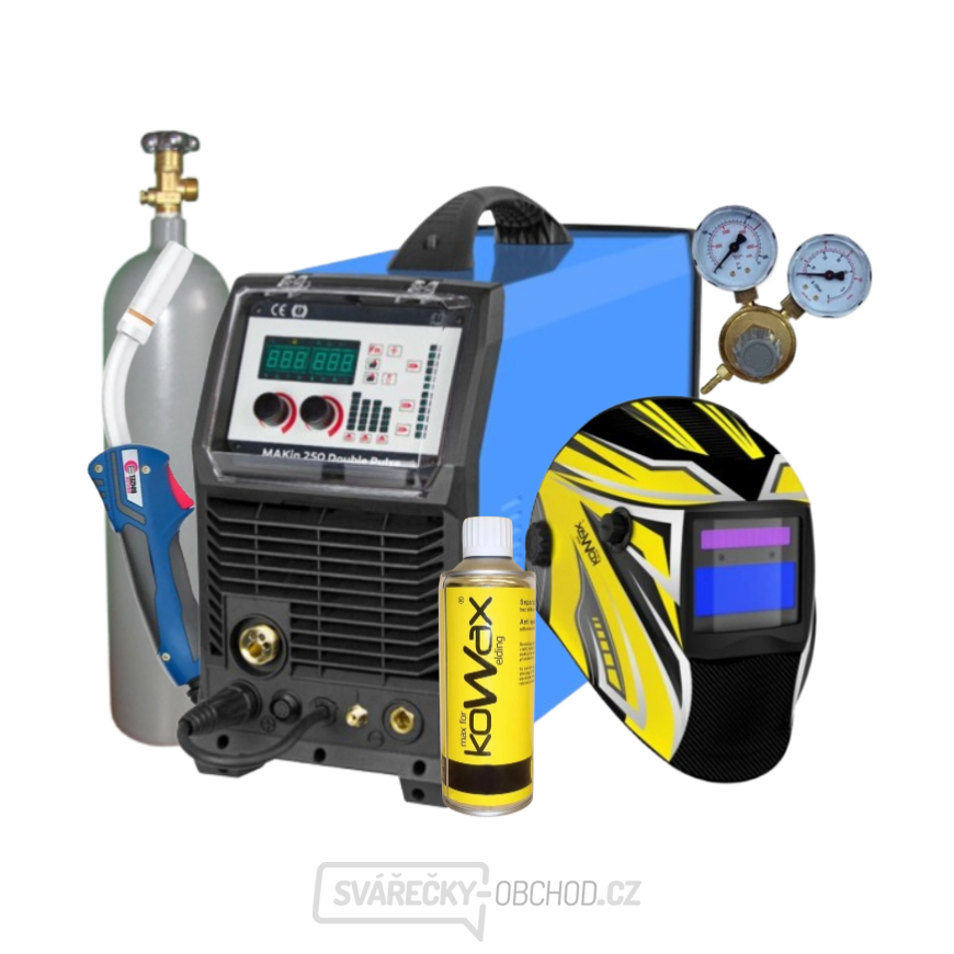 Invertor MAKin 250 DOUBLE PULSE + Hořák + Kukla + red. ventil + Plná Co2 láhev + Sprej