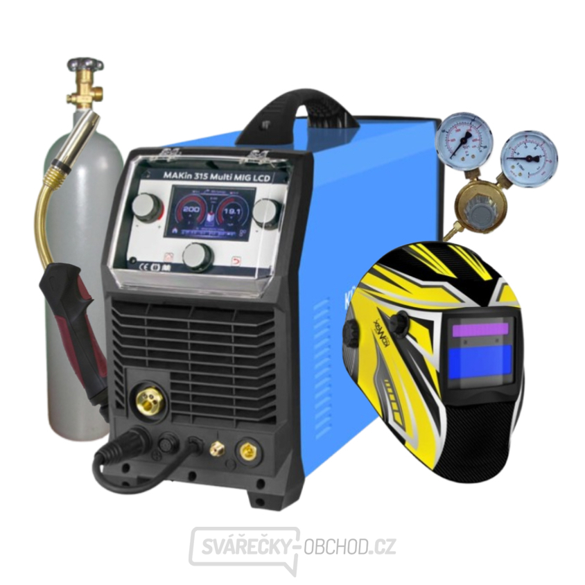 invertor MAKin 315 Multi MIG LCD + Hořák + Kukla + red. Ventil + Plná Co2 Láhev