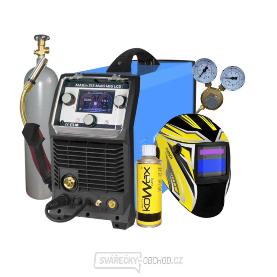 invertor MAKin 315 Multi MIG LCD + Hořák + Kukla + red. Ventil + Plná Co2 Láhev + Sprej