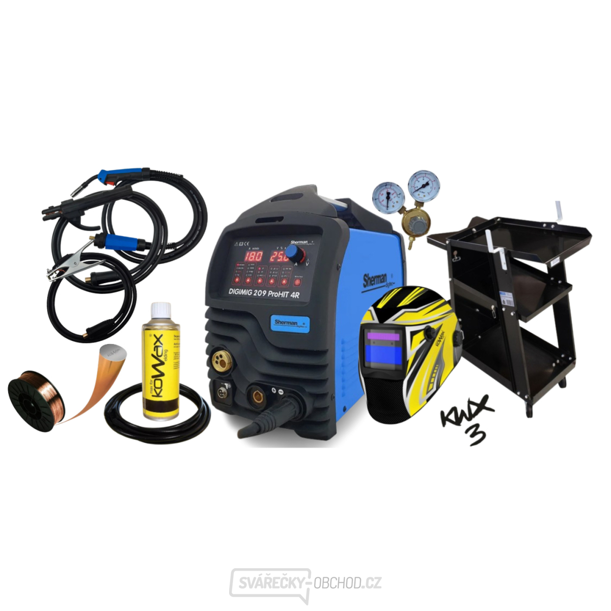 Sherman DIGIMIG 209 ProHIT 4R + Hořák TW-15/3m + Kabely + Kukla + Hadice + Drát + Vozík + R. Ventil + Sprej