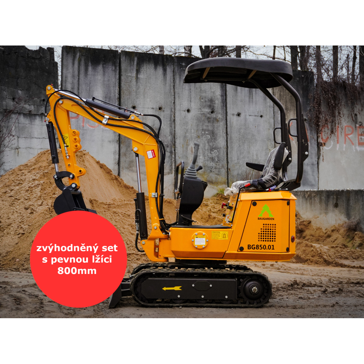 Minibagr Baugarden BG850.01 B&S zvýhodněný set s pevnou lžíci 800mm 8001BG085001BSSET01