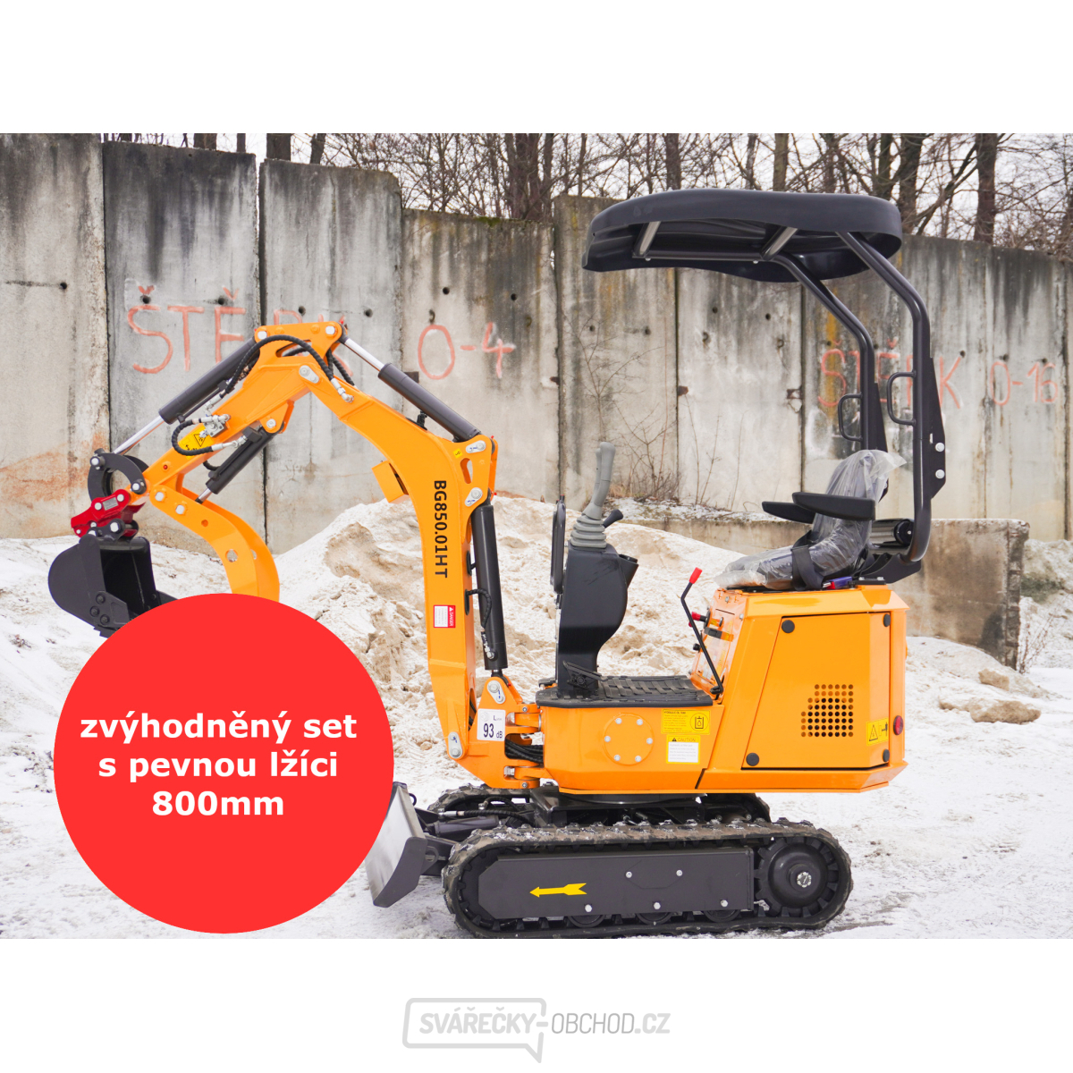 Minibagr Baugarden BG850.01 HT zvýhodněný set s pevnou lžíci 800mm