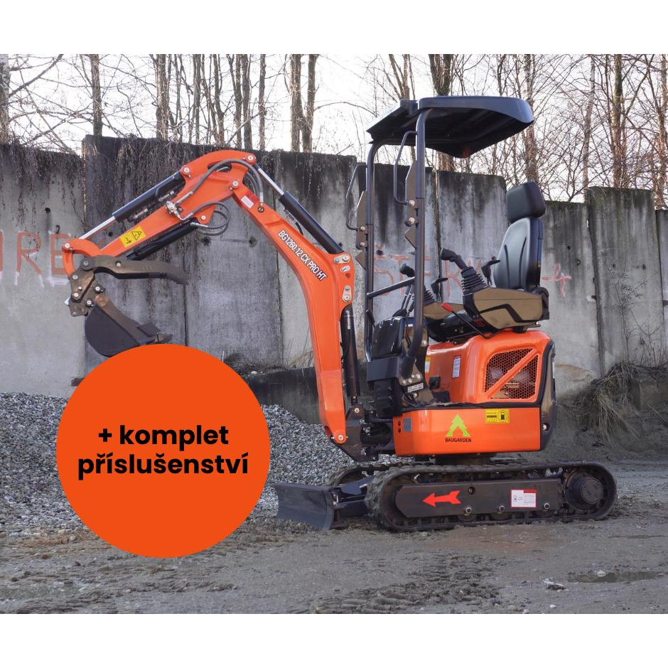 Minibagr Baugarden BG1260.12 CX PRO HT Kubota zvýhodněný set s hydraulickou lžíci 800mm 8001BG126012CXPROHTSET02