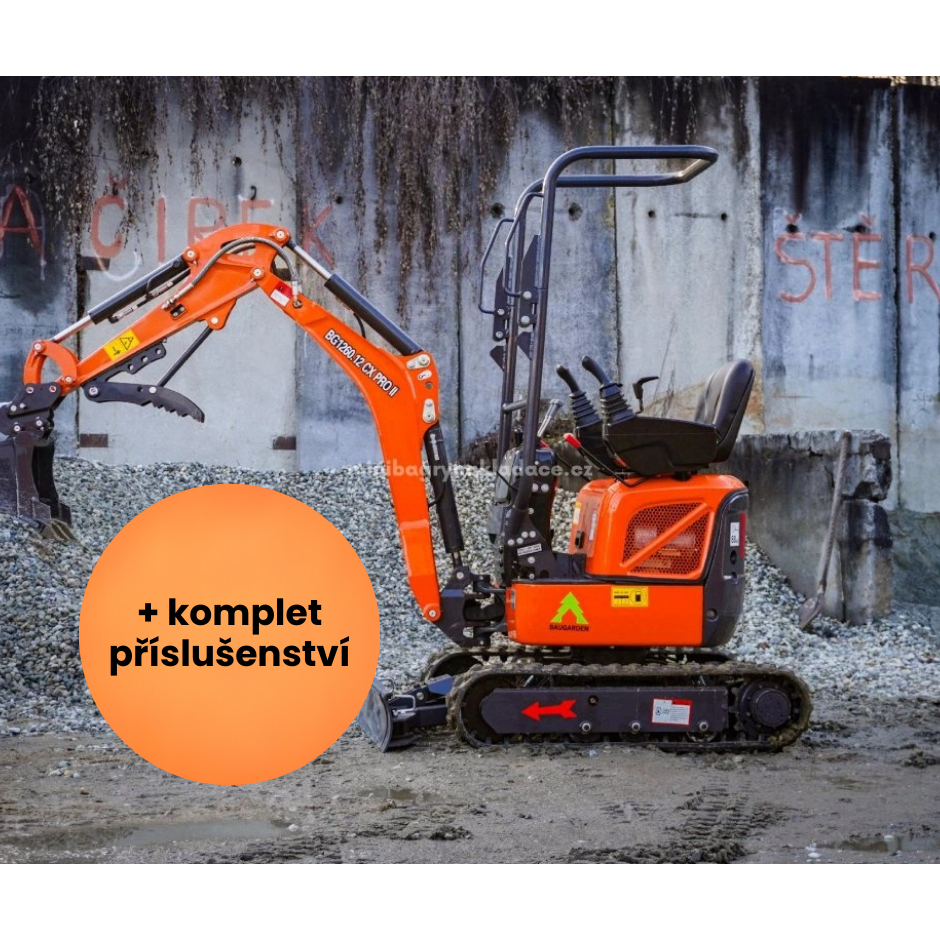 Minibagr Baugarden BG1260.12 CX PRO II Kubota zvýhodněný set s hydraulickou lžíci 800mm 8001BG126012CXPROIISET02