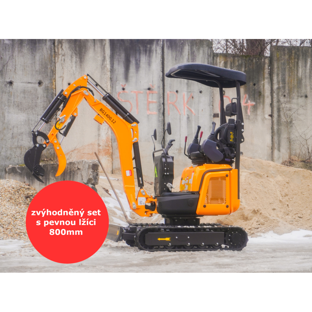 Minibagr Baugarden BG1400.12 PRO Kubota zvýhodněný set s pevnou lžíci 800mm 8001BG140012PROKUSET01
