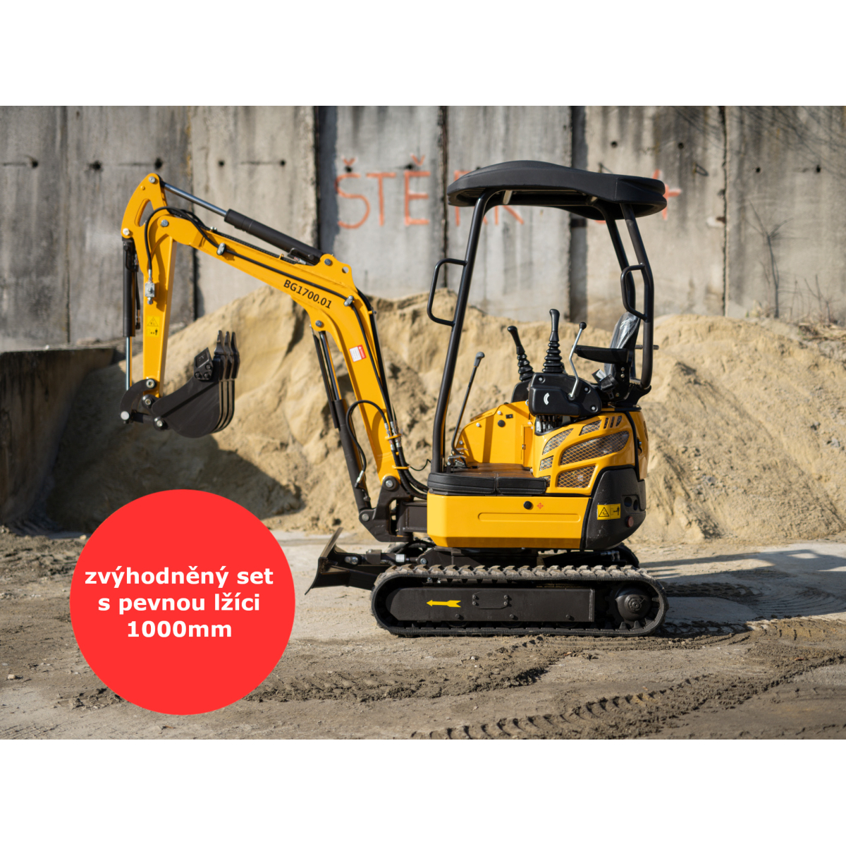Minibagr Baugarden BG1700.01 zvýhodněný set s pevnou lžíci 1000mm 8001BG170001KUSET01