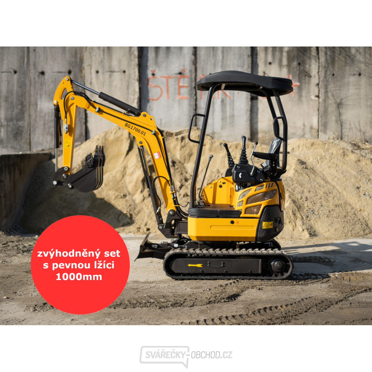 Minibagr Baugarden BG1700.01 zvýhodněný set s pevnou lžíci 1000mm