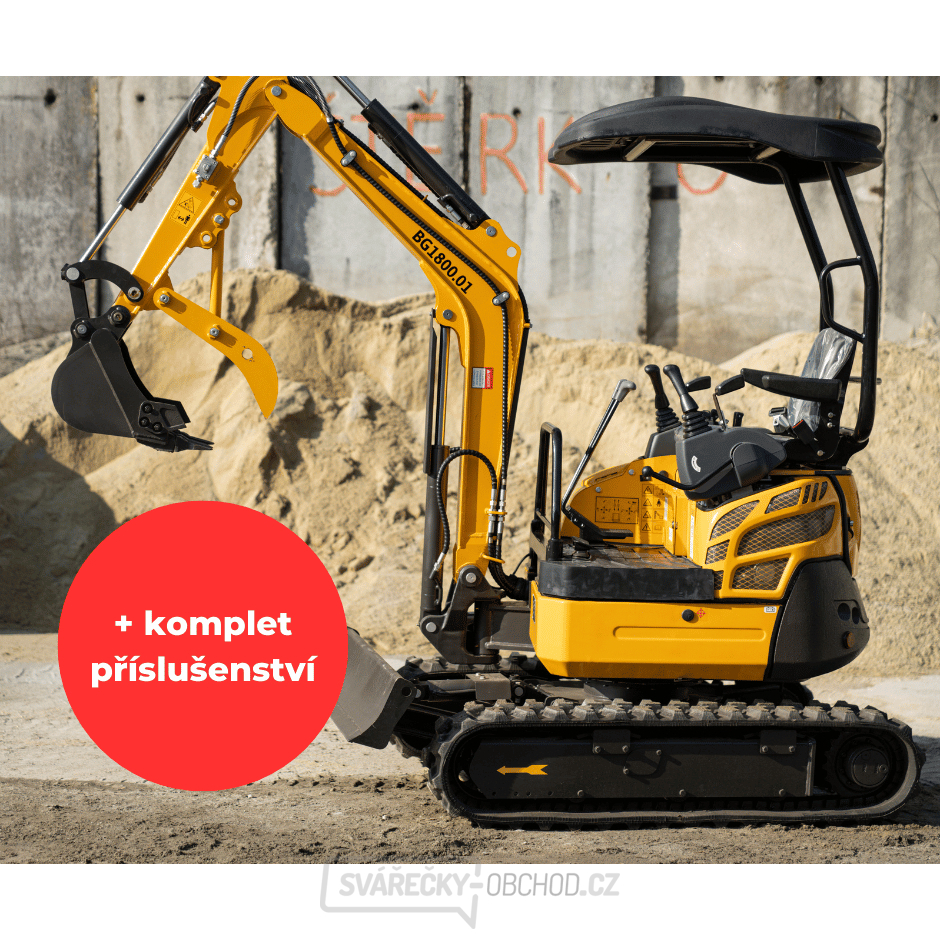 Minibagr Baugarden BG1800.01 zvýhodněný set s pevnou lžíci 1000mm