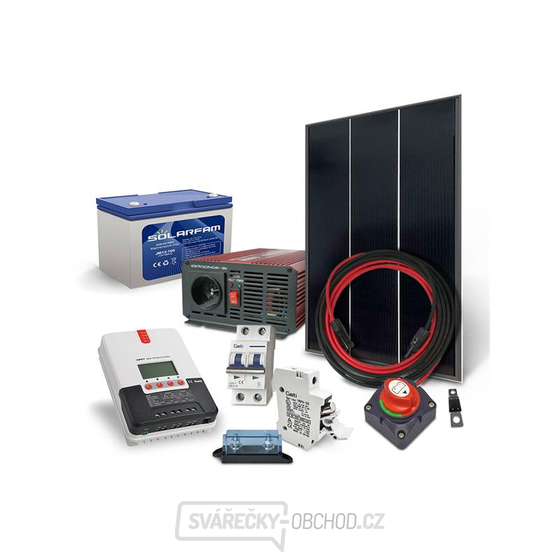 Solární sestava ostrovní SOLARFAM 180Wp, 12V, baterie 100Ah, měnič 230VAC 600W gallery main image