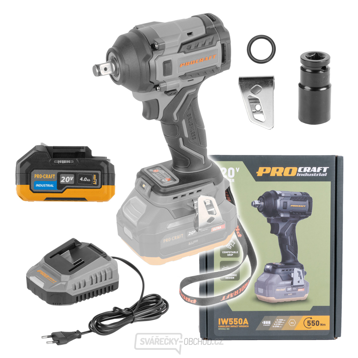 Sada aku rázový utahovák Procraft Industrial IW550A  + baterie 20/4 Industrial a nabíječka C20/2 | SIW550Abb/20-4indu/C20-2