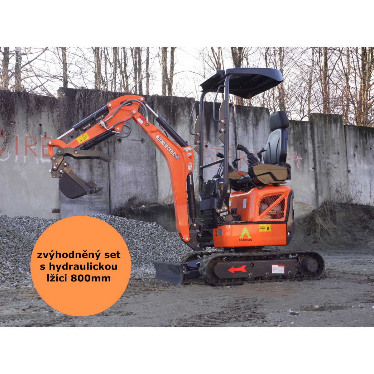 AKCE Minibagr BG1260.12 CX PRO HT Kubota zvýhodněný set s hydraulickou lžíci 800mm 8001BG126012CXPROHTSET03