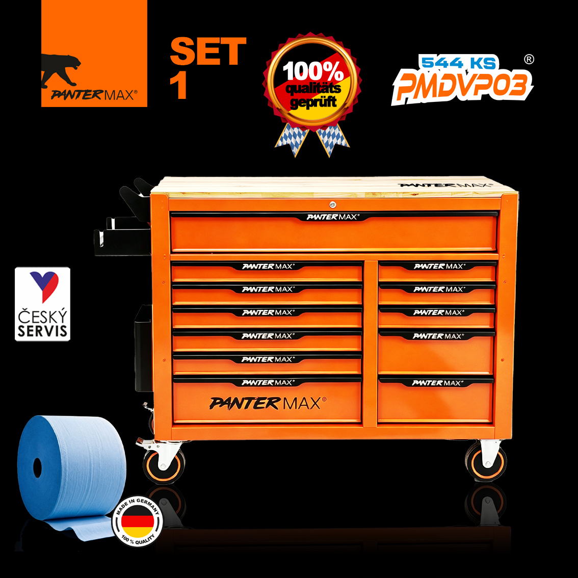PANTERMAX PANTERMAX® Dílenský vozík profi DVP03 -  544 ks - 12 zásuvek SET1 gallery main image